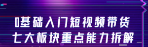 短视频带货教程：0基础入门短视频带货，七大板块重点能力教学-北极星资源库